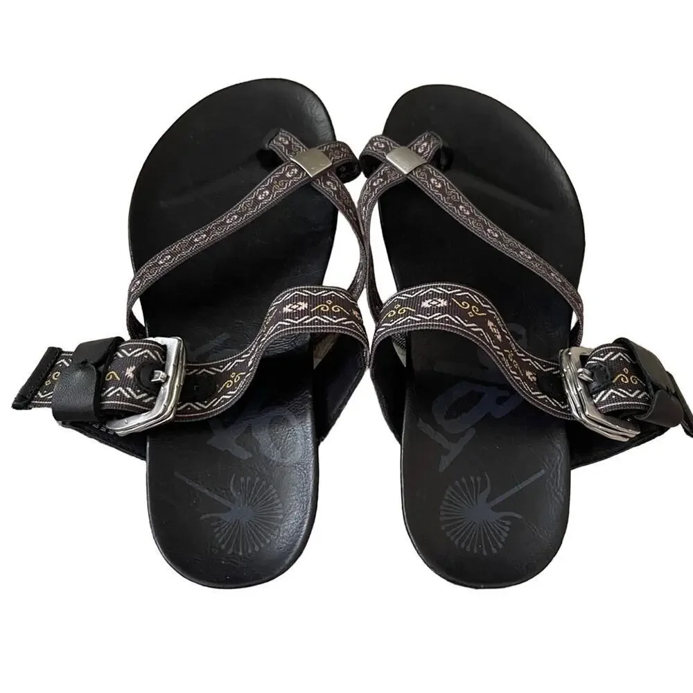 OTBT Cade Slide Azetc Print Sandals Black Size 7